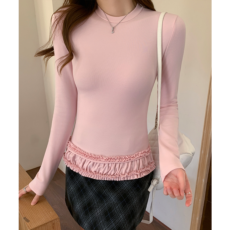 Plus velvet bottoming shirt fungus T-shirt for women