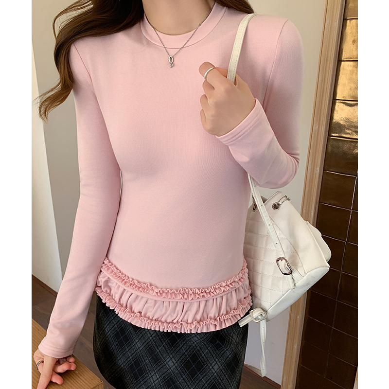 Plus velvet bottoming shirt fungus T-shirt for women