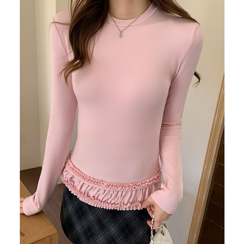 Plus velvet bottoming shirt fungus T-shirt for women