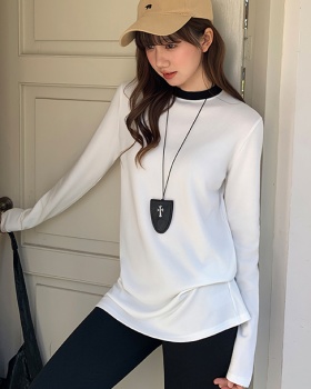 Winter splice T-shirt black-white round neck tops for women
