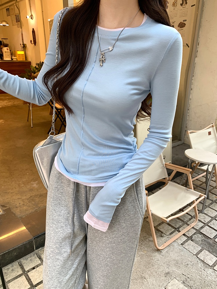 Spring and autumn tops Pseudo-two T-shirt for women