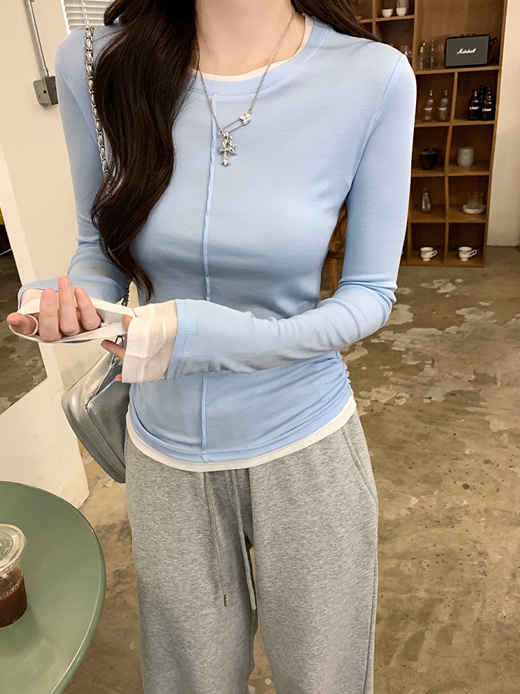 Spring and autumn tops Pseudo-two T-shirt for women