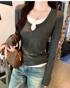 Spring Pseudo-two T-shirt mixed colors tops for women