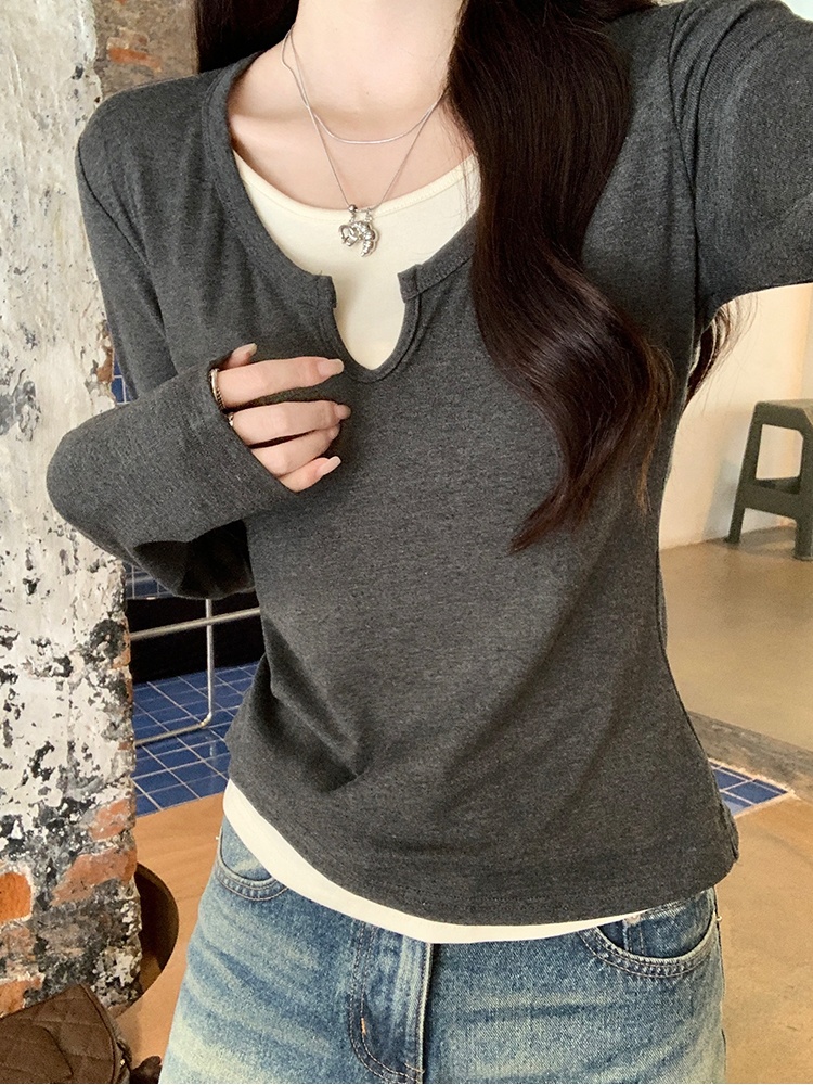 Spring Pseudo-two T-shirt mixed colors tops for women