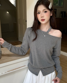 Halter sloping shoulder bottoming shirt strapless tops