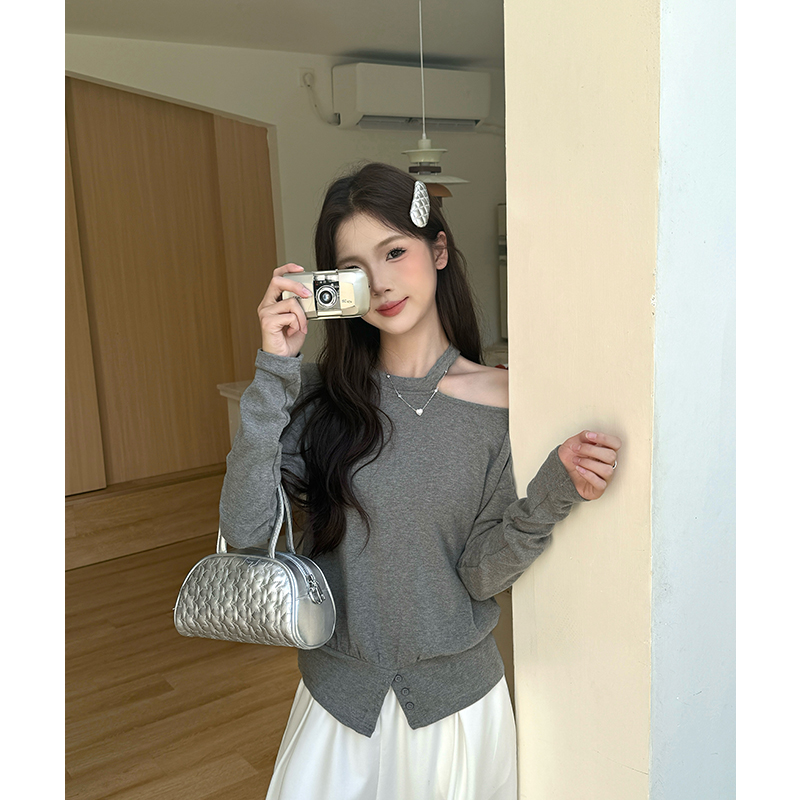 Halter sloping shoulder bottoming shirt strapless tops