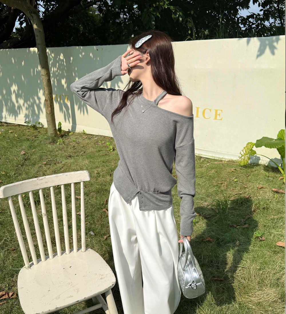 Halter sloping shoulder bottoming shirt strapless tops