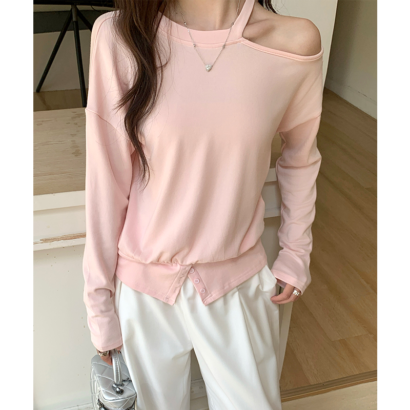 Halter sloping shoulder bottoming shirt strapless tops