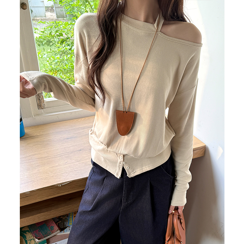 Halter sloping shoulder bottoming shirt strapless tops