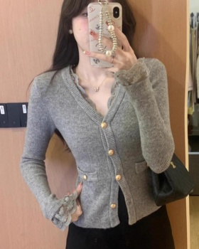 Stripe slim loose tops knitted chanelstyle cardigan