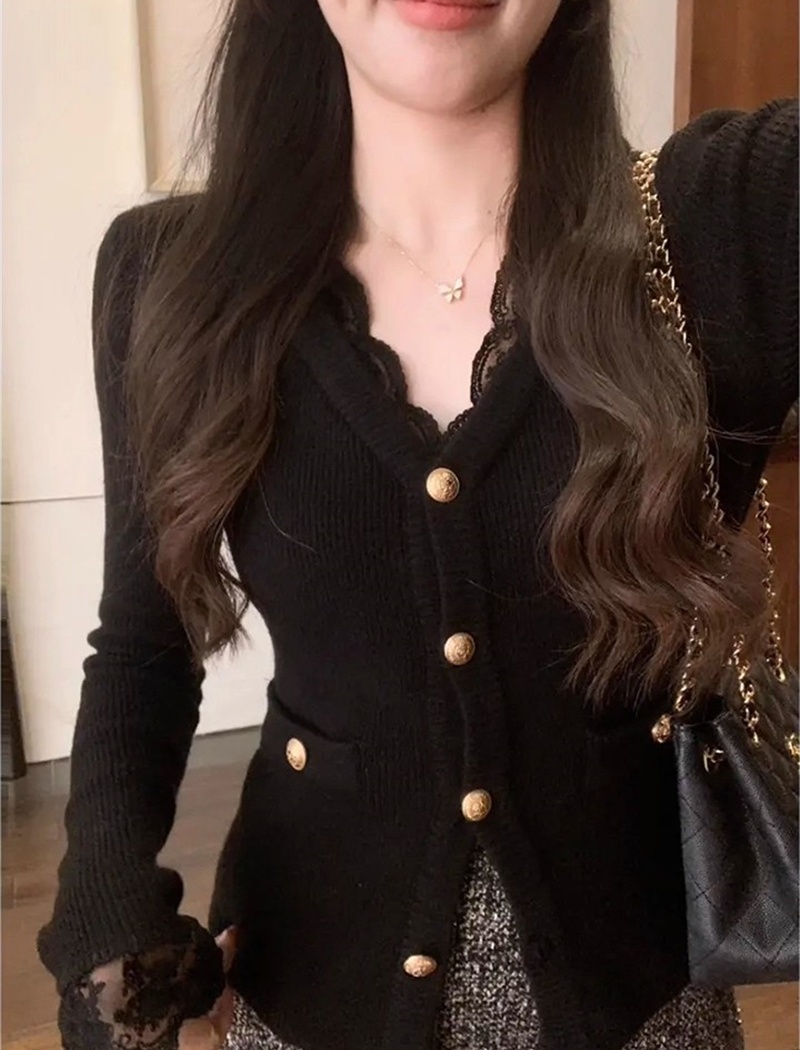 Stripe slim loose tops knitted chanelstyle cardigan