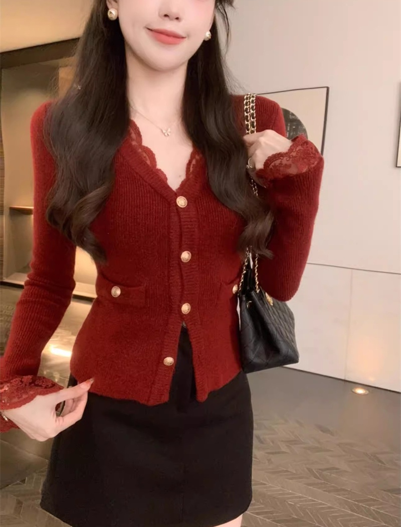 Stripe slim loose tops knitted chanelstyle cardigan