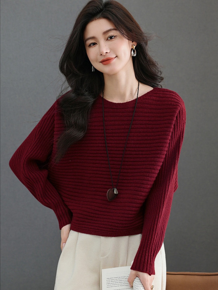Long sleeve sweater sloping shoulder tops for women