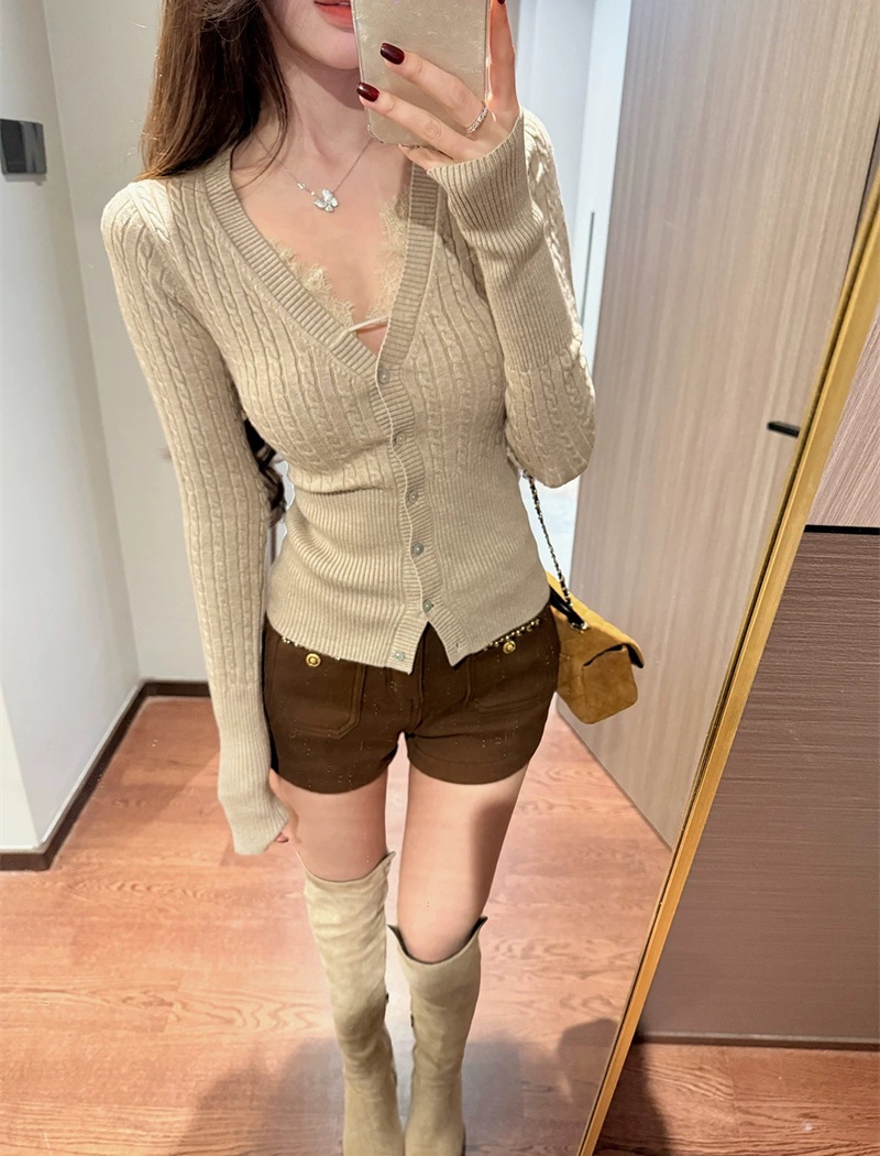 Outside the ride V-neck sweater splice tops for women