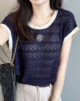Short sleeve lace sweater thin hollow tops for women