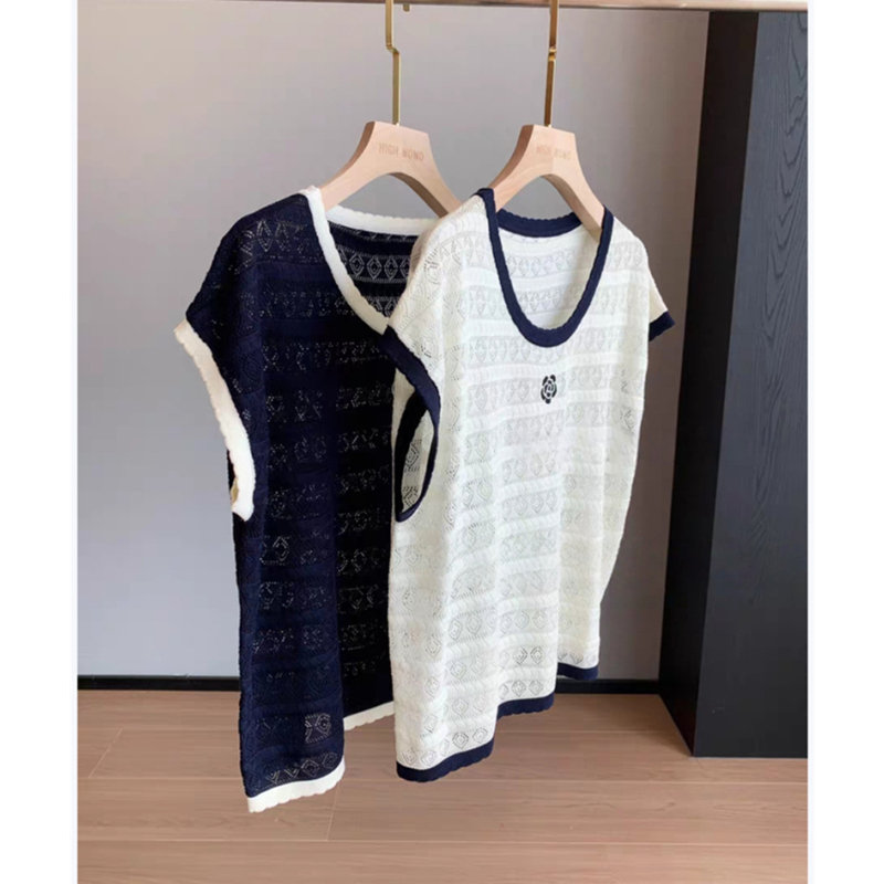 Short sleeve lace sweater thin hollow tops for women