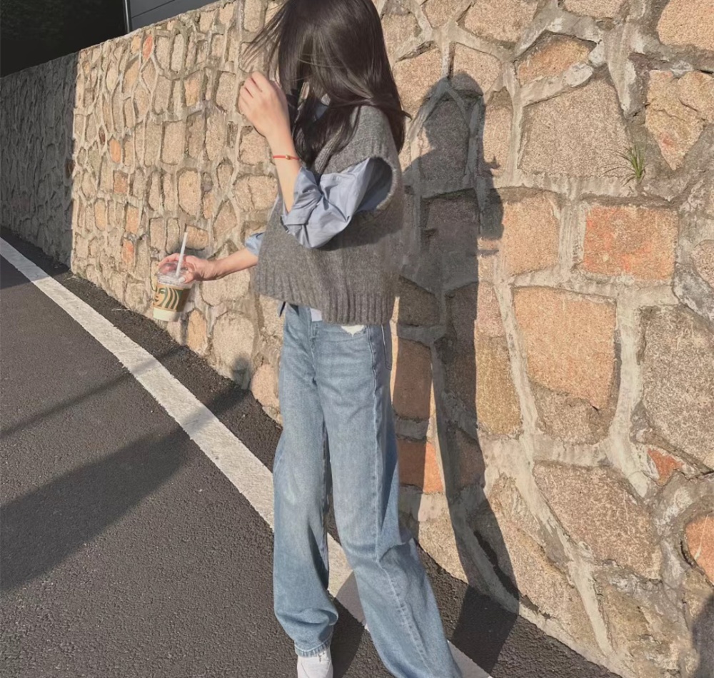 Knitted spring and autumn vest gray sleeveless waistcoat