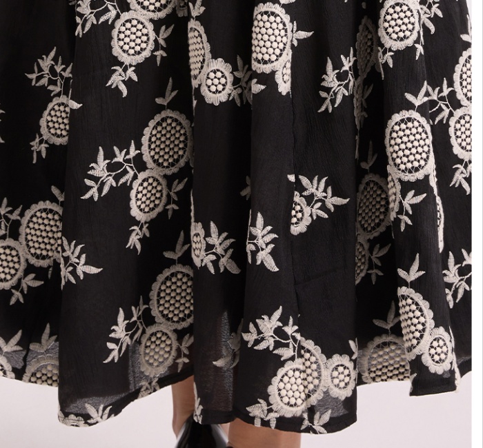 Hollow long lotus leaf collar embroidery pinched waist dress