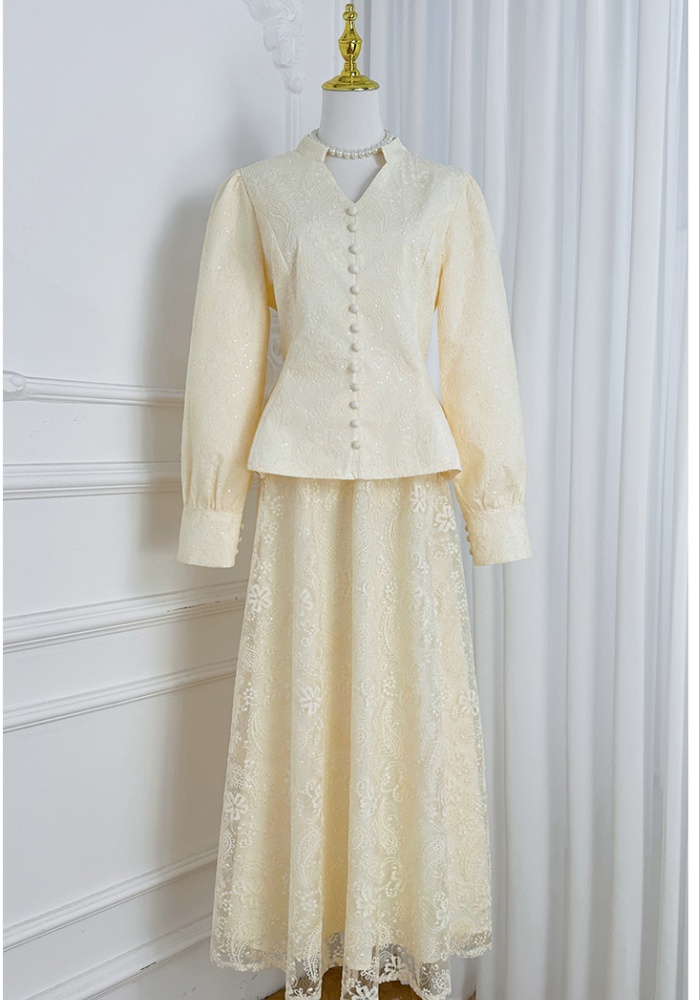 Simple multicolor skirt frenum sequins tops a set