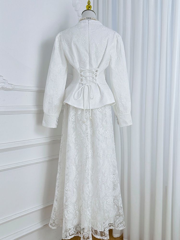 Simple multicolor skirt frenum sequins tops a set