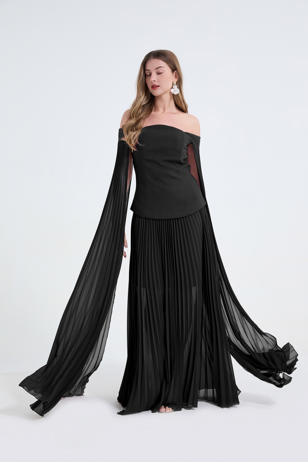 Elegant high waist tops temperament skirt 2pcs set