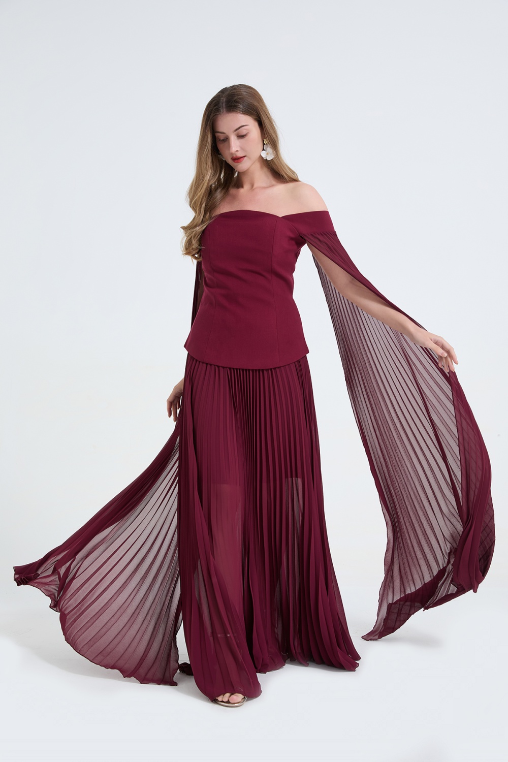 Elegant high waist tops temperament skirt 2pcs set