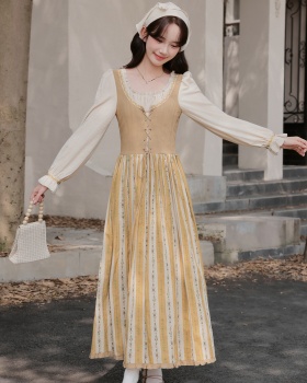 France style art retro travel splice dress