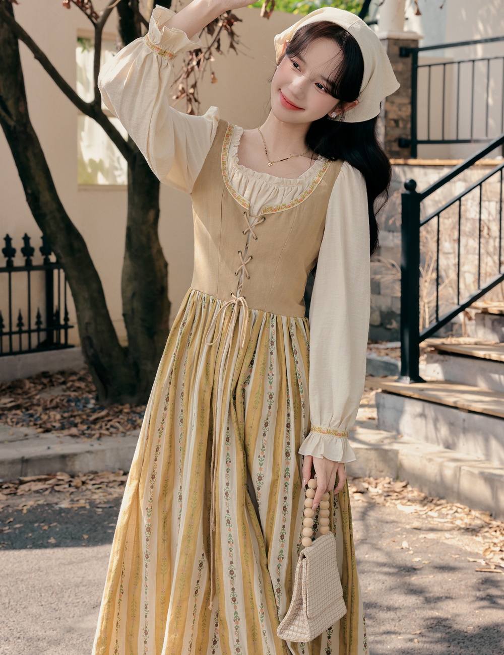 France style art retro travel splice dress