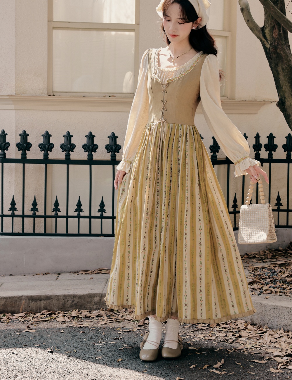 France style art retro travel splice dress