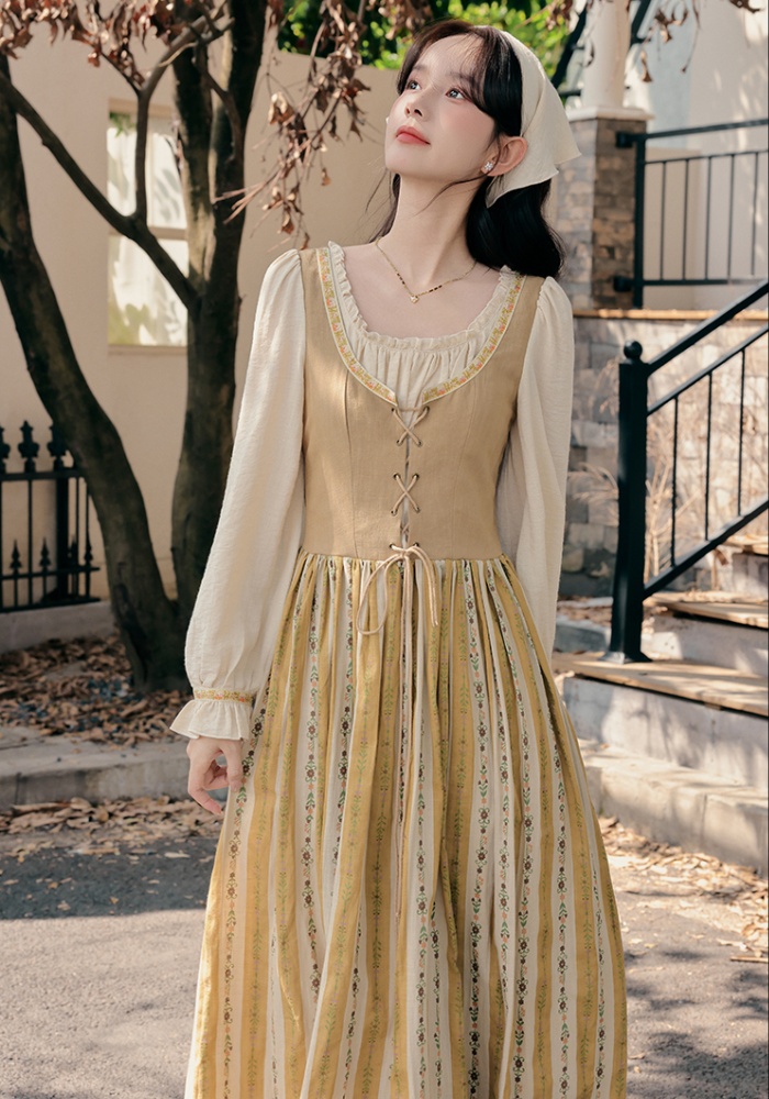 France style art retro travel splice dress