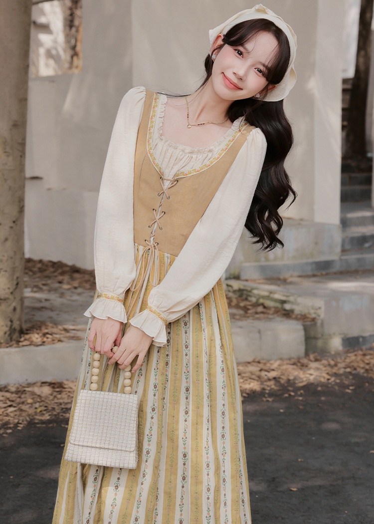 France style art retro travel splice dress