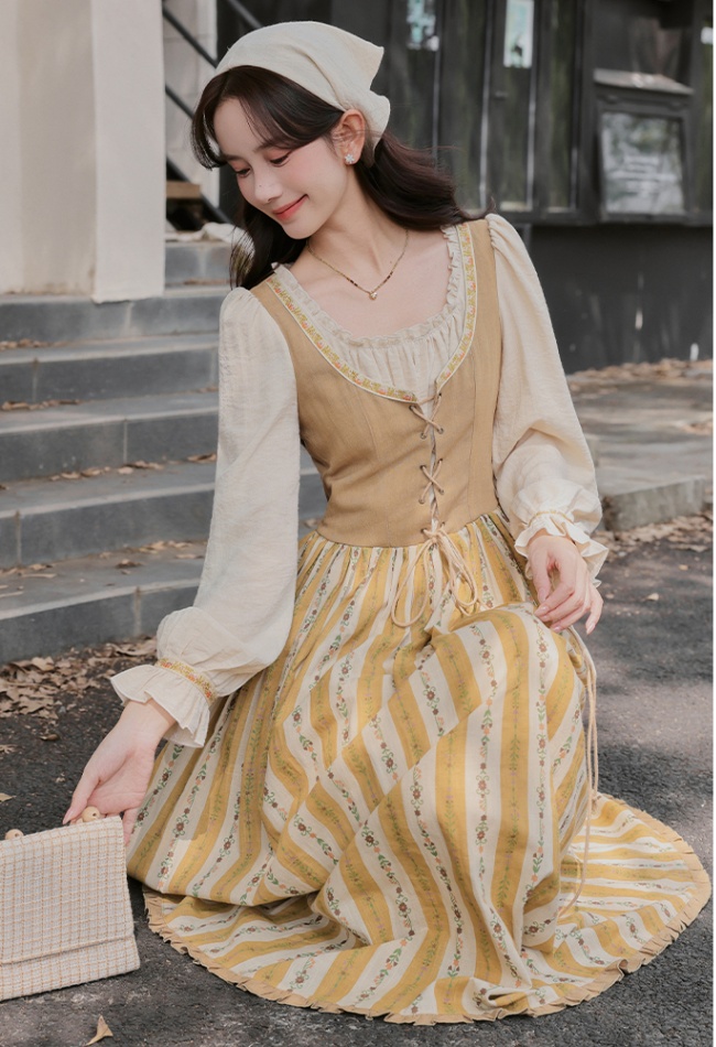 France style art retro travel splice dress