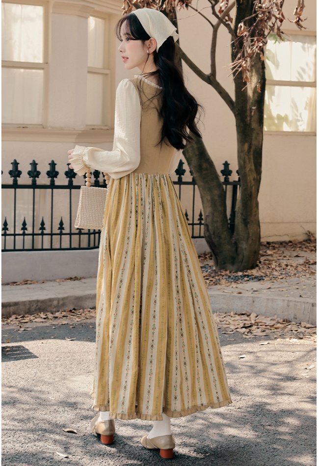 France style art retro travel splice dress