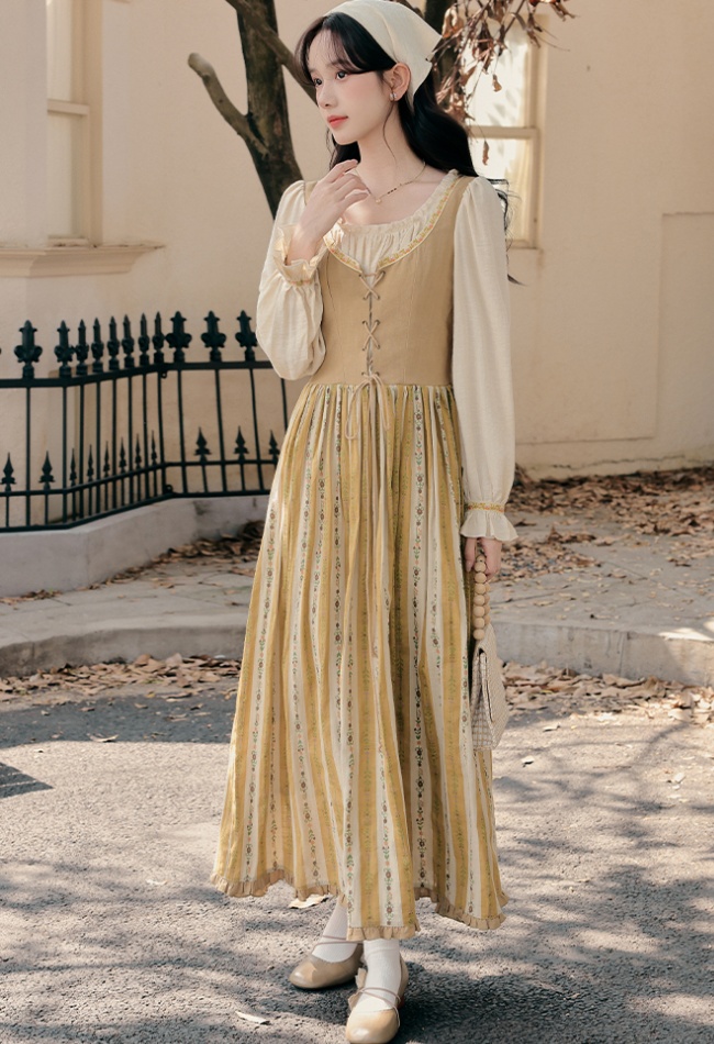 France style art retro travel splice dress