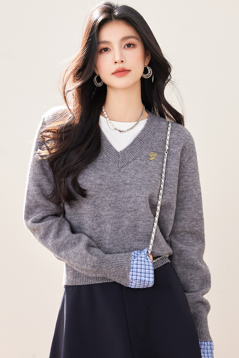 Bottoming long sleeve coat gray loose tops