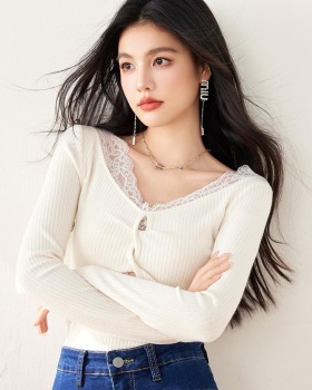 Short long sleeve T-shirt lace tops