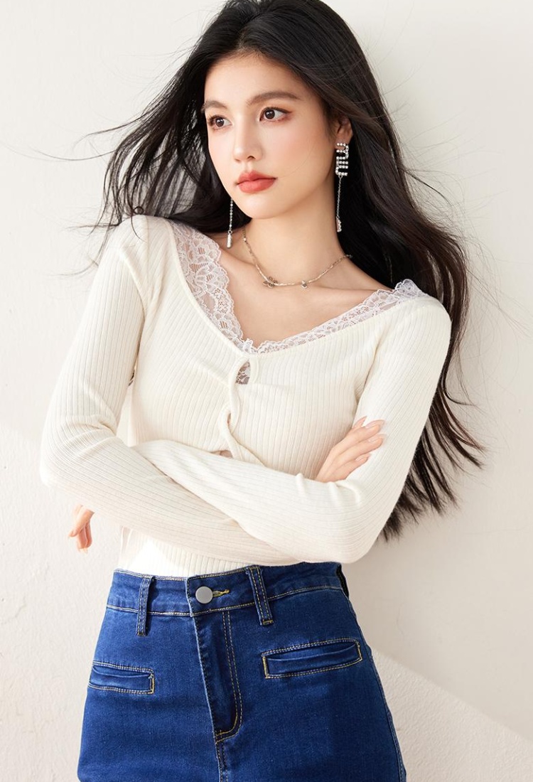 Short long sleeve T-shirt lace tops