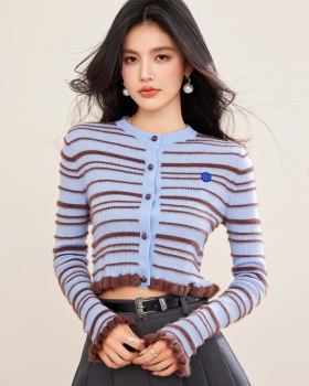Blending light luxury tops stripe cardigan for women