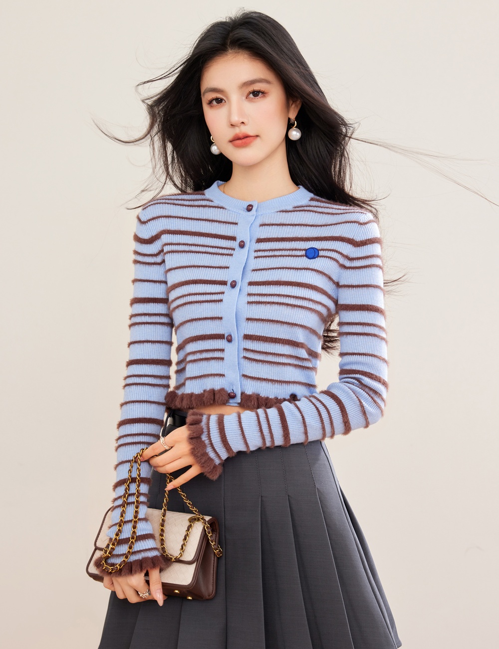 Blending light luxury tops stripe cardigan for women