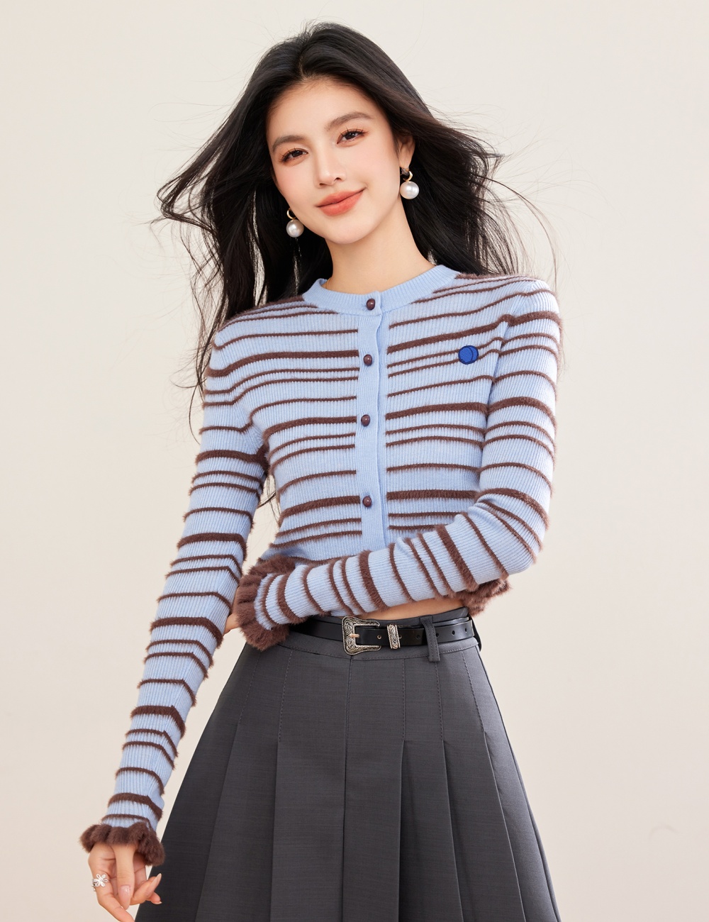 Blending light luxury tops stripe cardigan for women
