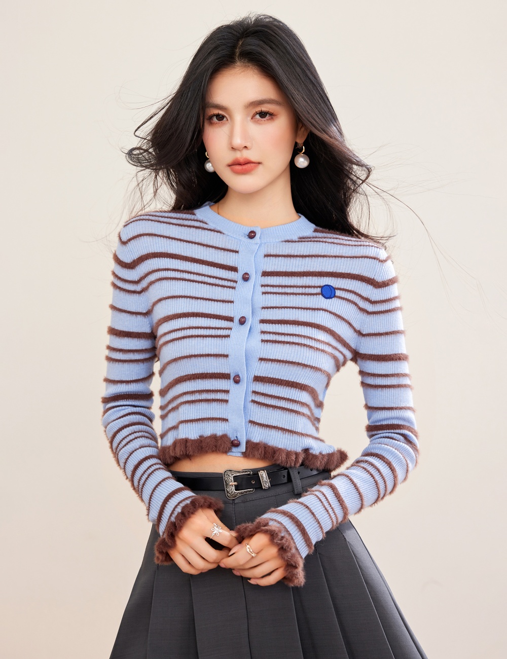 Blending light luxury tops stripe cardigan for women
