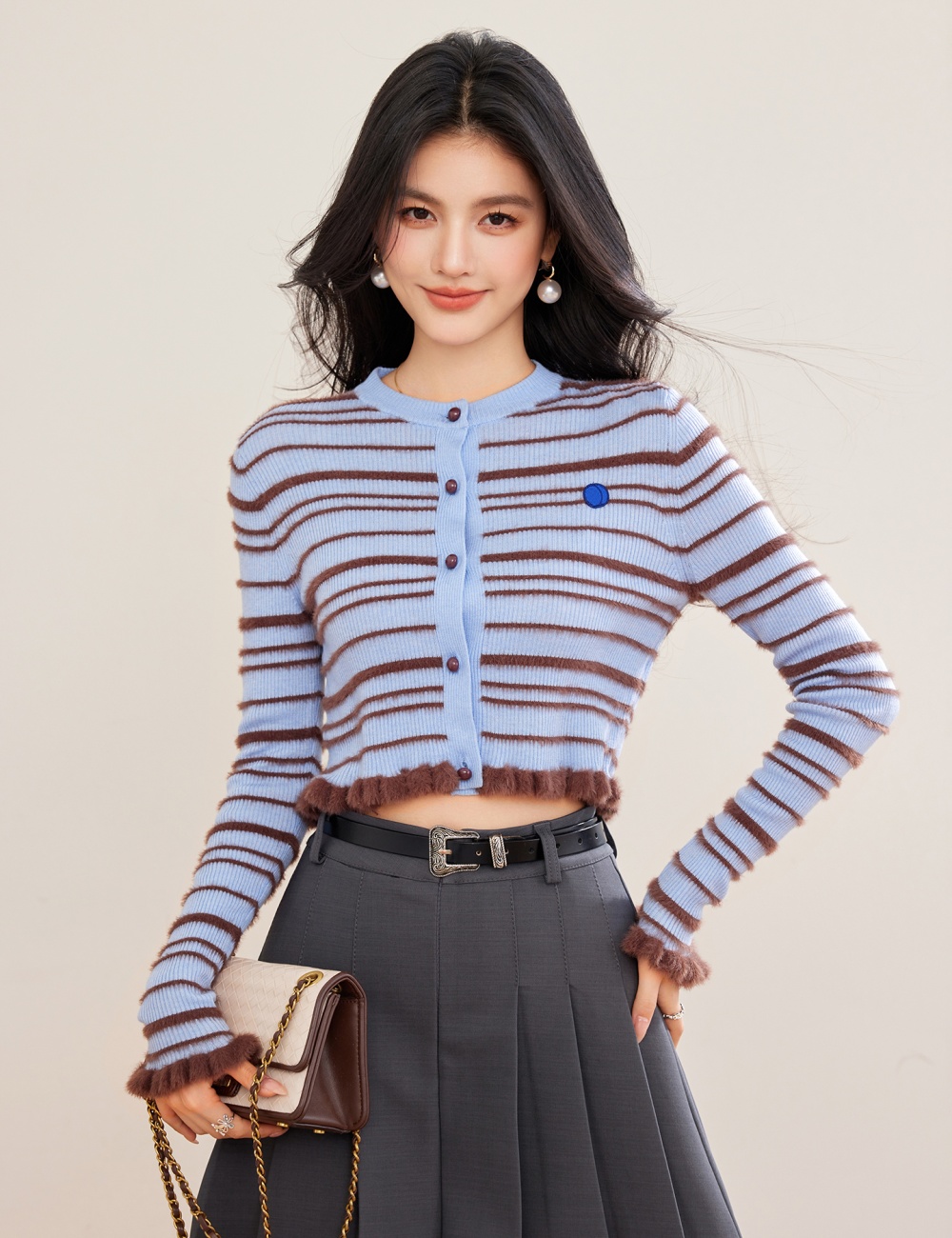 Blending light luxury tops stripe cardigan for women