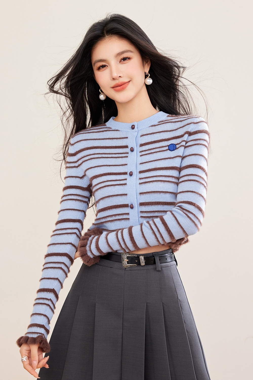 Blending light luxury tops stripe cardigan for women