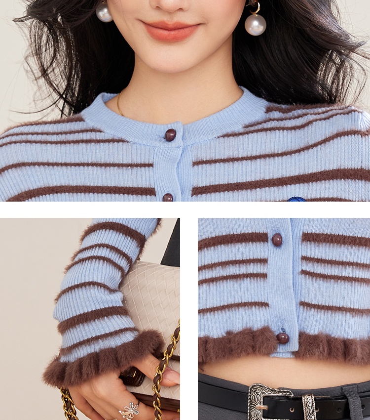 Blending light luxury tops stripe cardigan for women