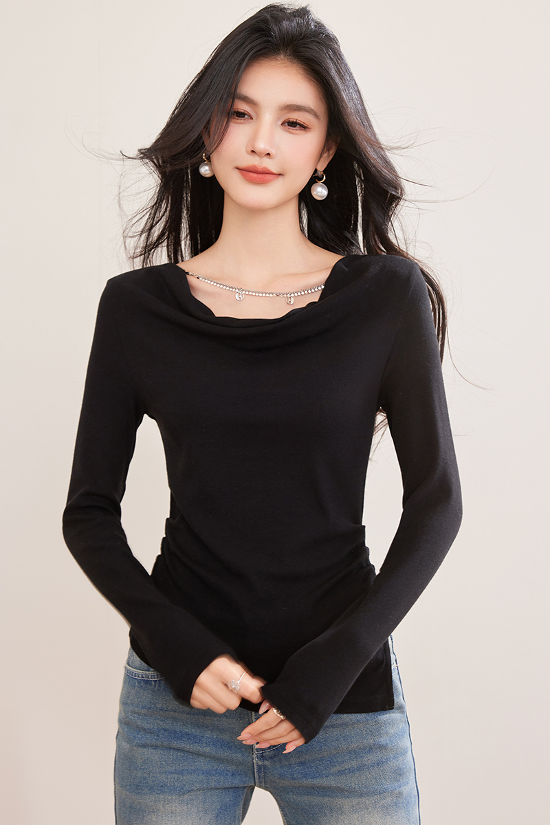 Long sleeve slim tops wool inside the ride T-shirt