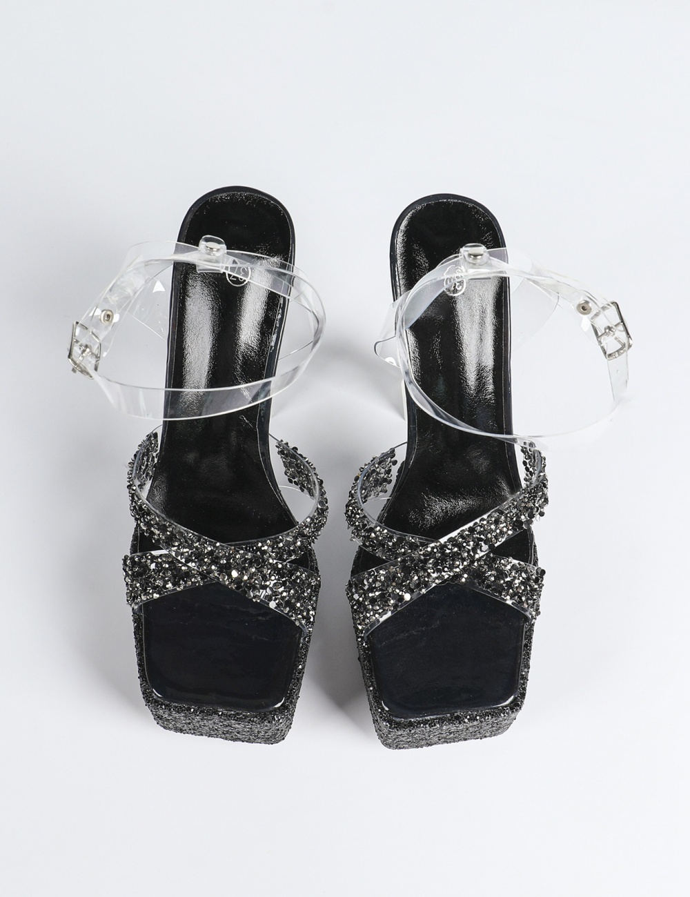 Summer rome high-heeled platform thick rhinestone slippers