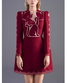Grace temperament red pinched waist kitty dress