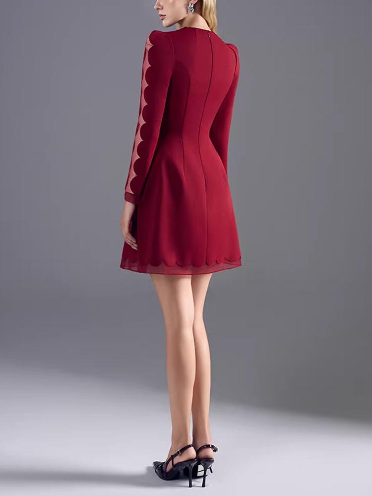Grace temperament red pinched waist kitty dress