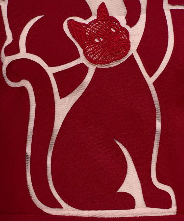 Grace temperament red pinched waist kitty dress