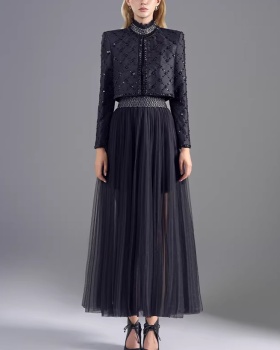 Pleated niche coat black sleeveless corset 2pcs set